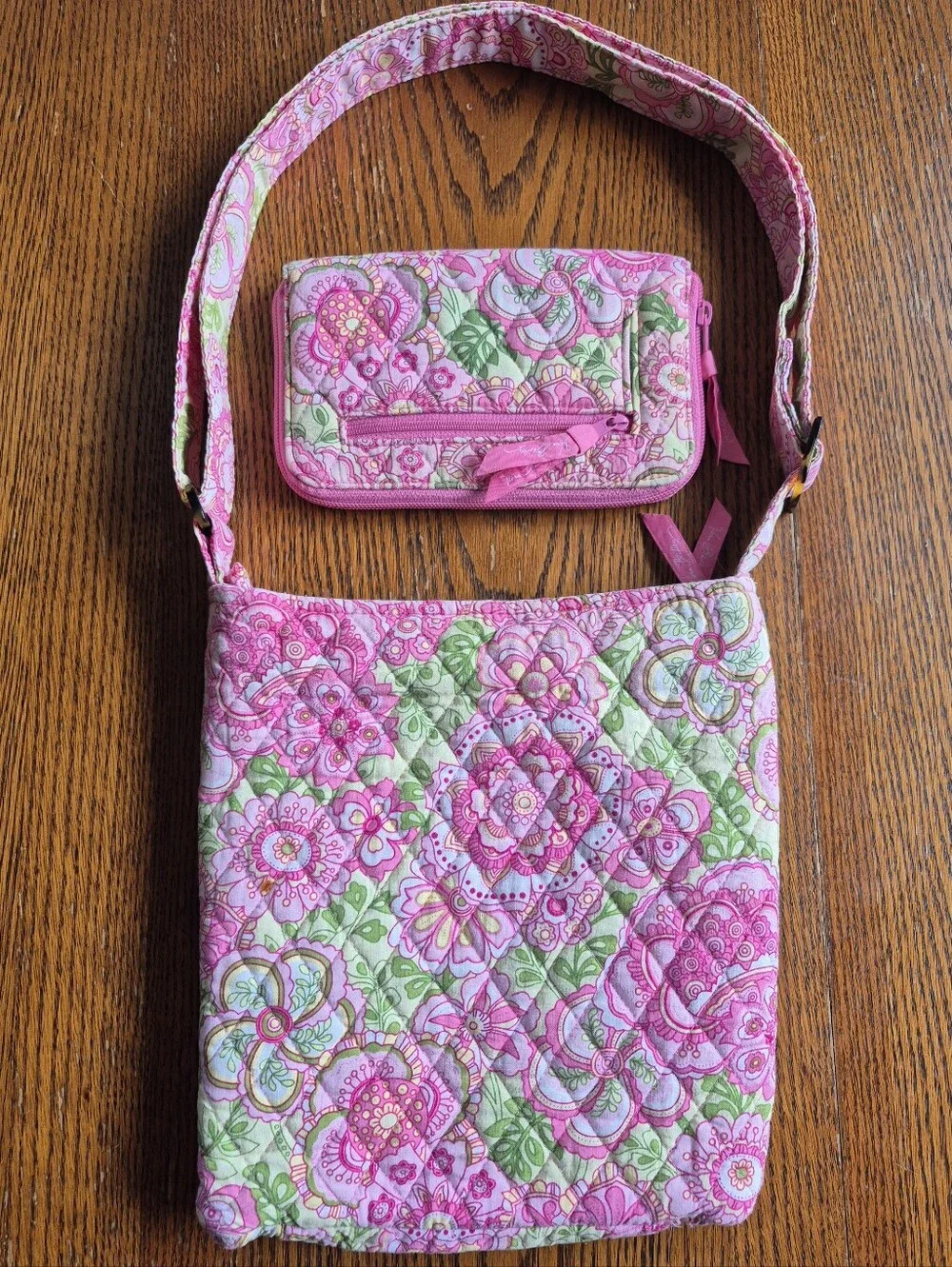 Vera Bradley Petal Pink Crossbody Bag With Matching Wallet